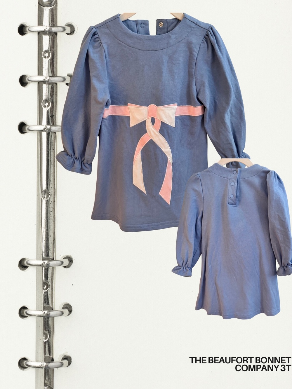 The Beaufort Bonnet Company Blue Long-Sleeve Dress with Pink Bow